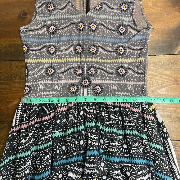 Carolina K Black Printed Sheer Bodice Beaded Silk Aztec Floral Maxi Dress Small - Picture 9 of 16